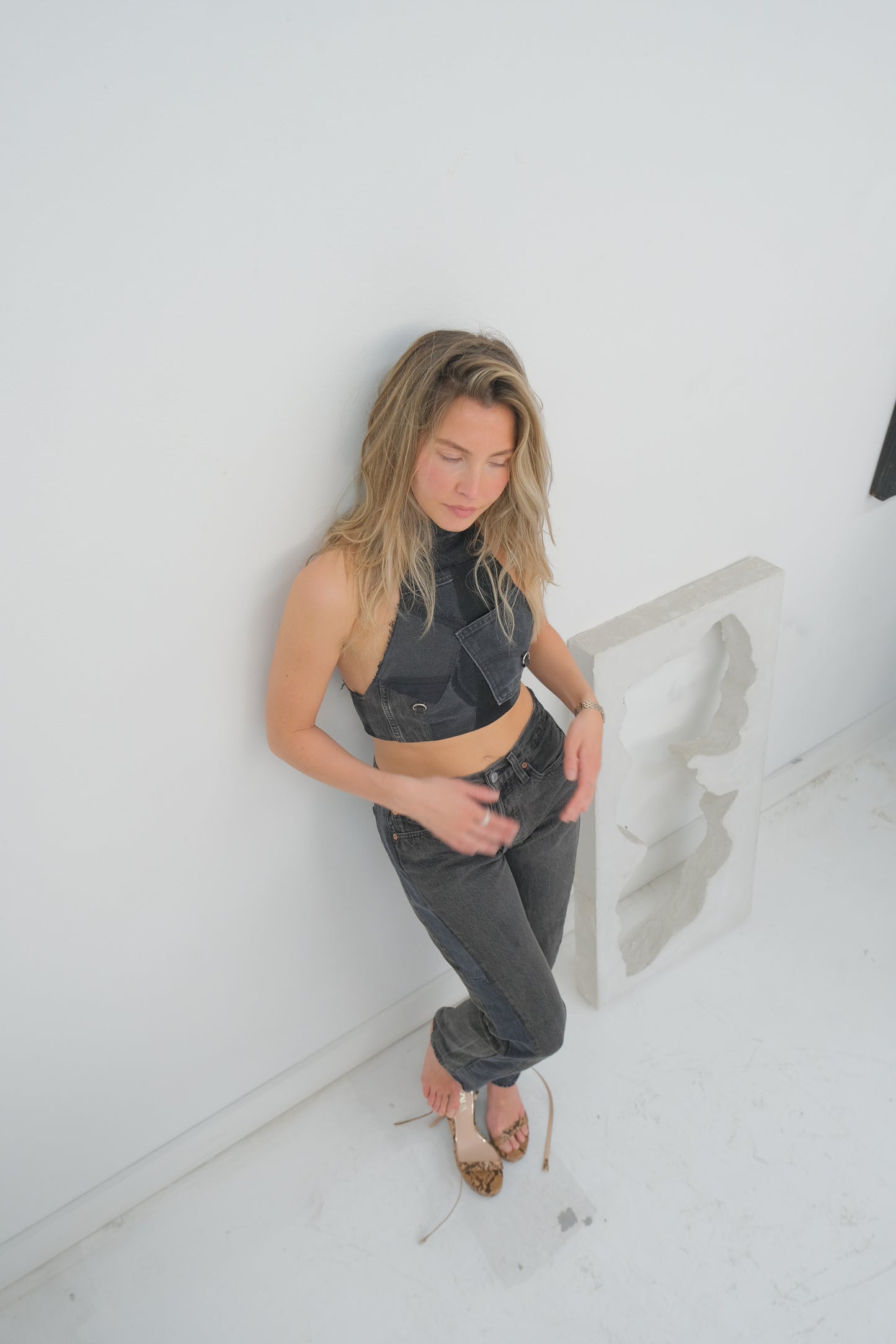 denim piercing top (made to order)