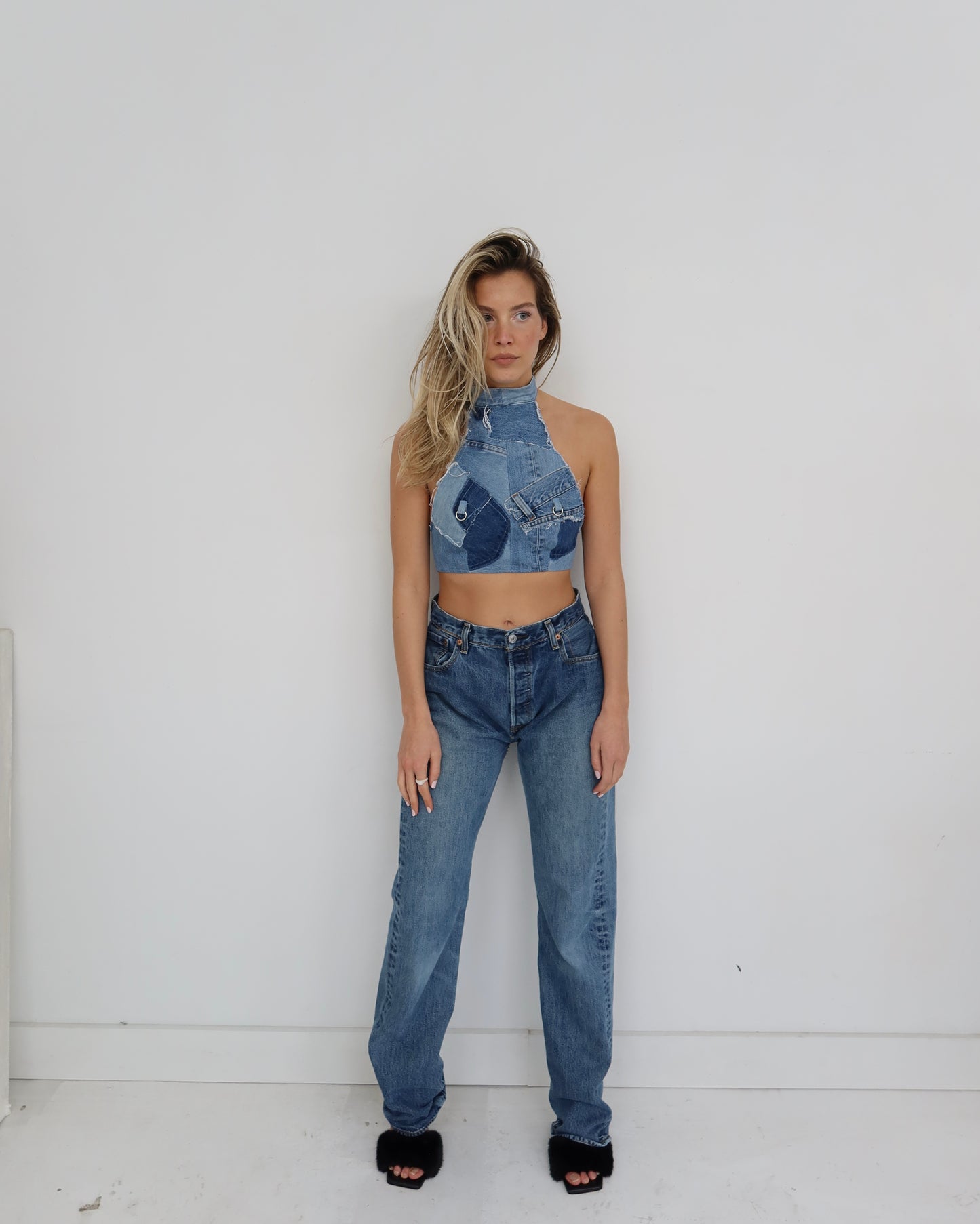 Denim Halter top midblue( made to order)