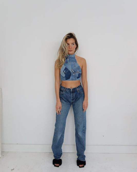 Denim Halter top midblue( made to order)
