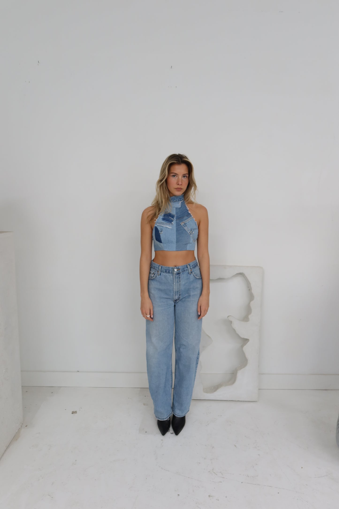 Denim Halter Top lightblue (made to order)