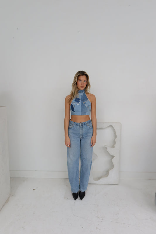 Denim Halter Top lightblue (made to order)